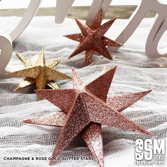 Rose Gold & Champagne 8-point 3D Paper Stars